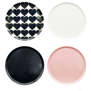 At Home Dinner Plates Set of 4 - Pink, Black, White, Hearts